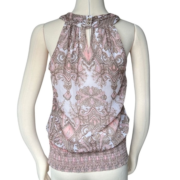 Cache Pink And Gold Paisley Blouson Style Halter Top Size Medium - Picture 3 of 7